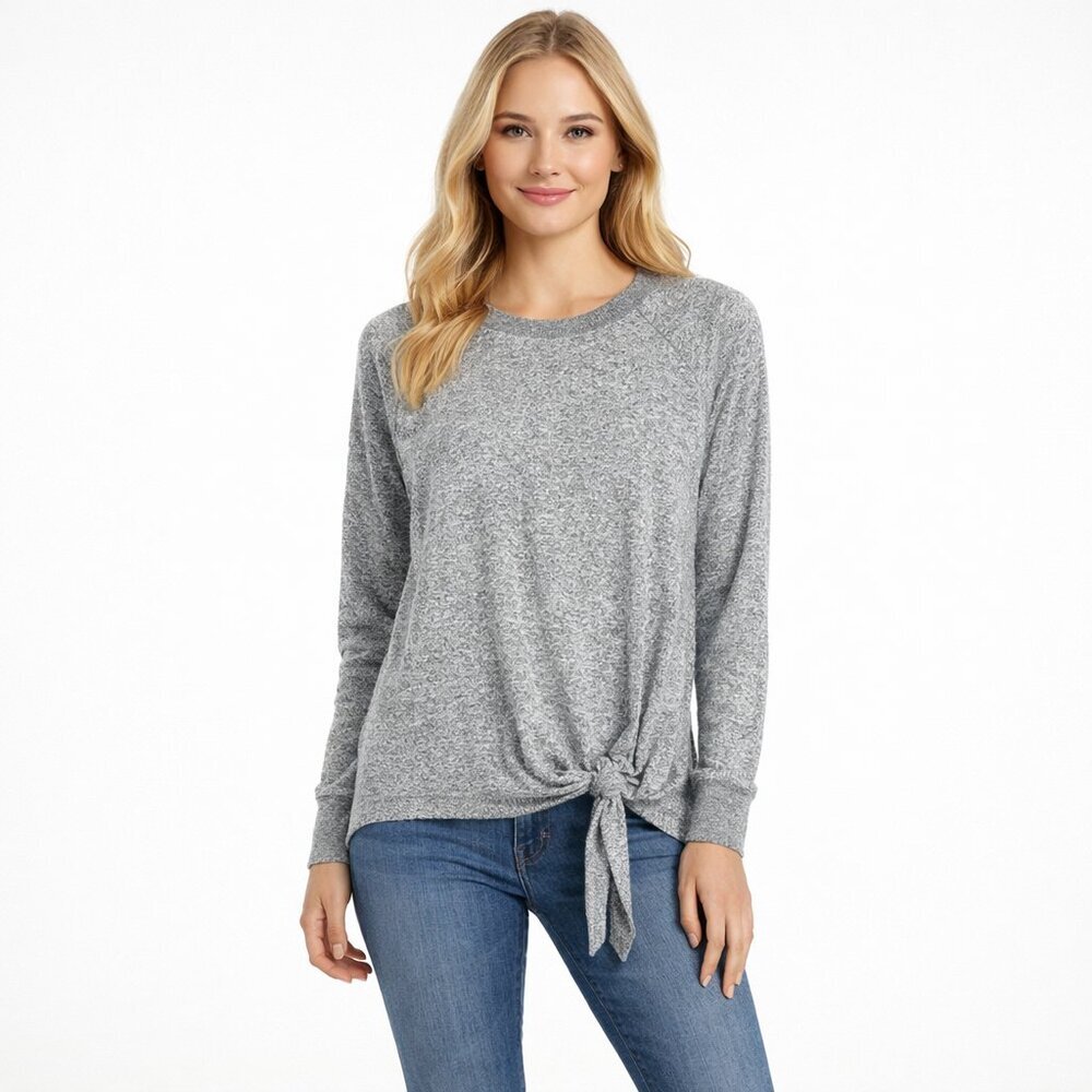 2/$30 gibson Knot Front Pullover Sweater Long Sleeve Heather Gray Small #A1518